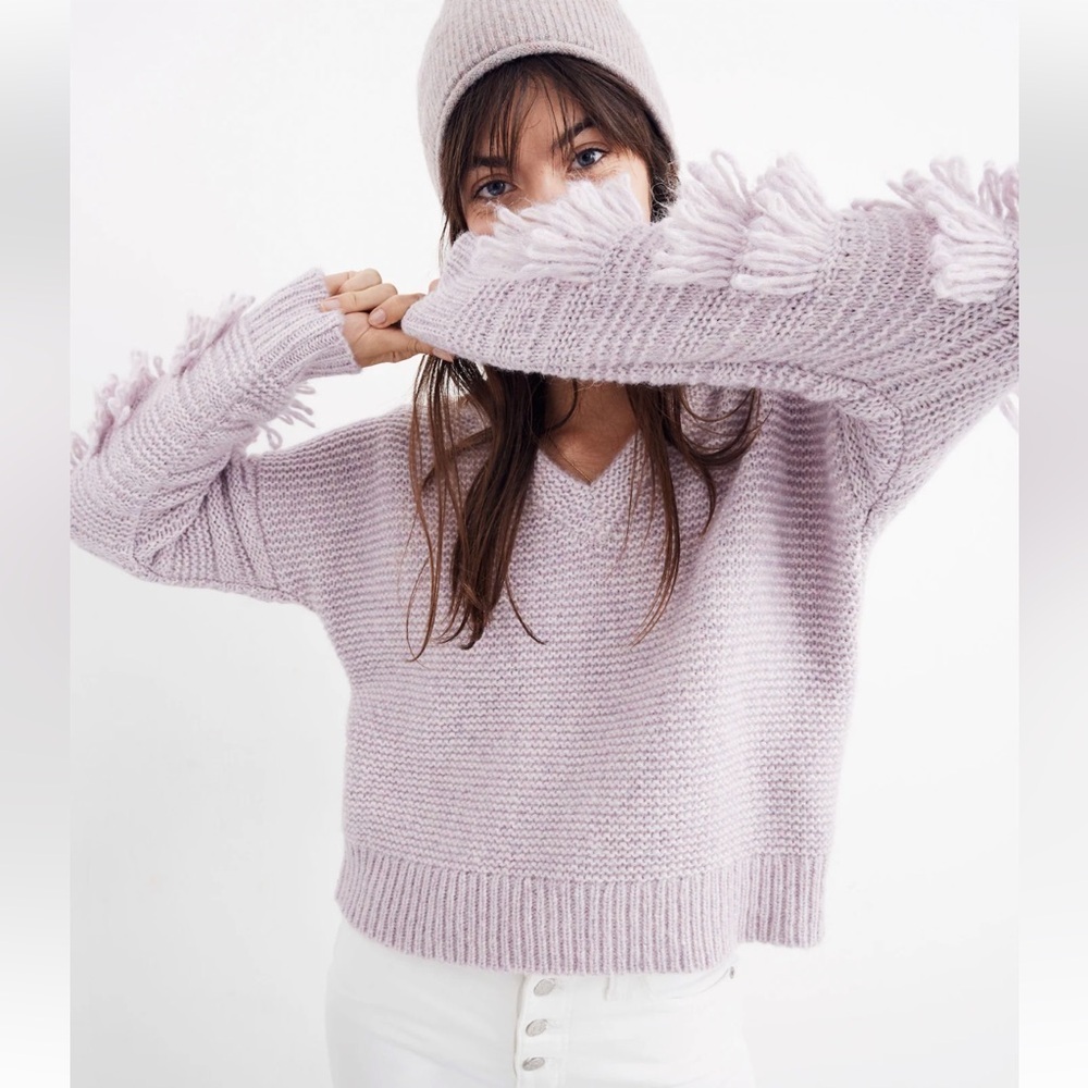 MADEWELL Fringe-Sleeve Pullover Sweater